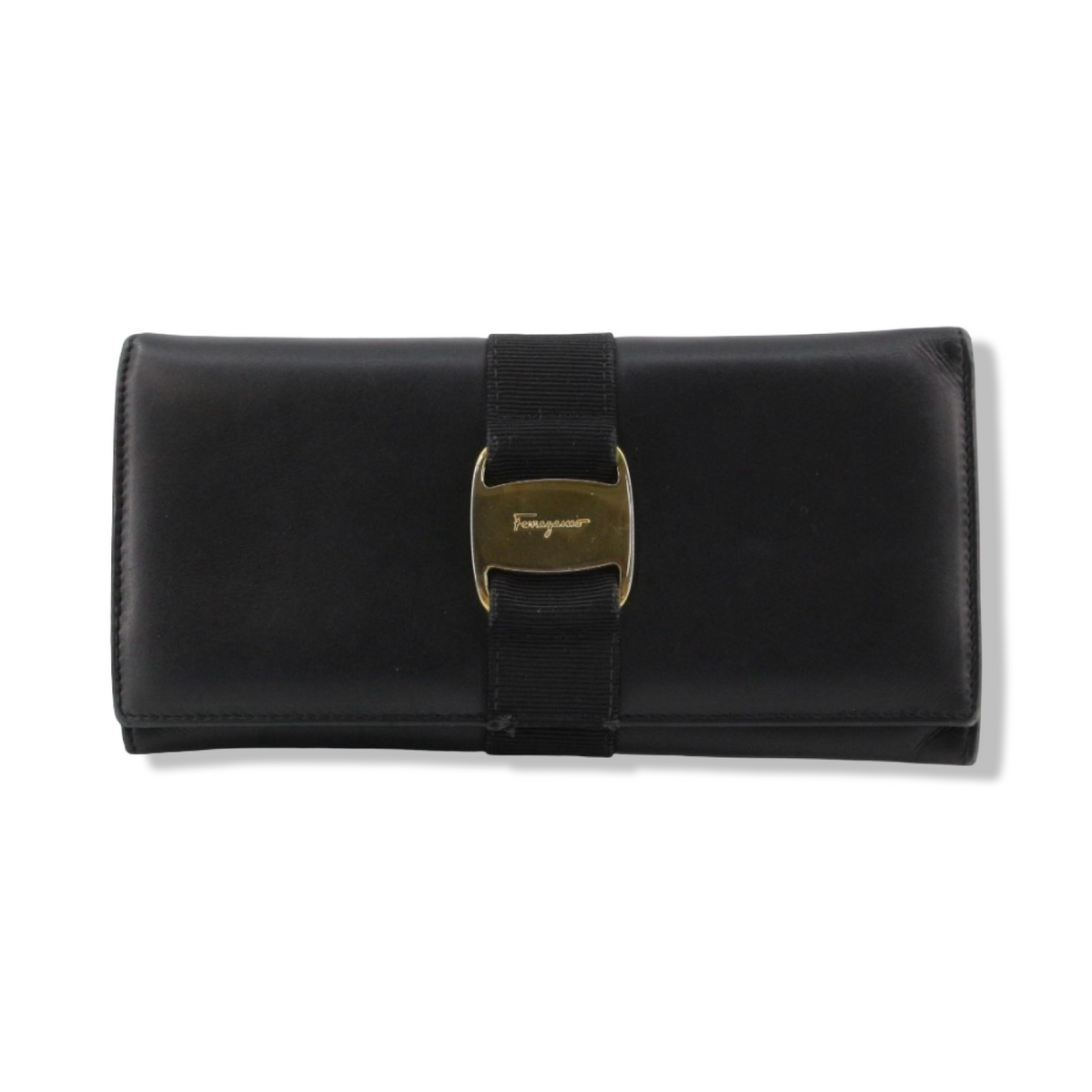 Pre-Owned Ferragamo Vara Ribbon Long Wallet in Black - FER1009