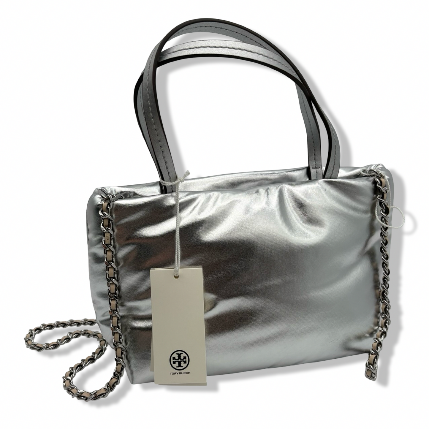 Pre-Owned Tory Burch Britten Nylon Puffy Mini Tote (Metallic Silver) - B0FF2YSQDV