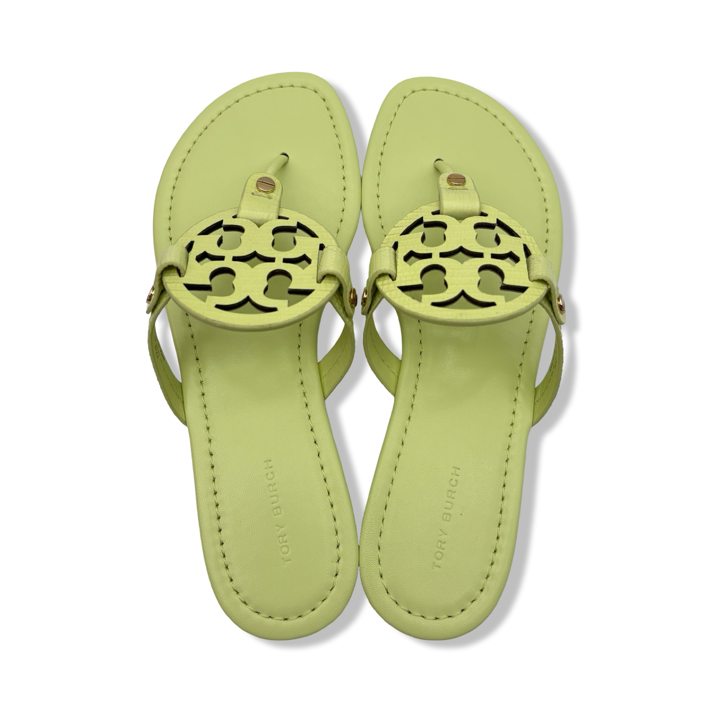 Pre-Owned Tory Burch Women's Miller Embossed Leather Sandals Lime Leaf