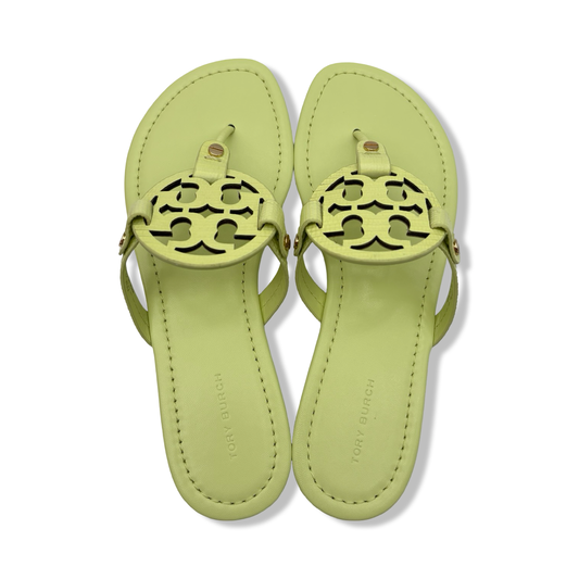 Pre-Owned Tory Burch Women's Miller Embossed Leather Sandals Lime Leaf