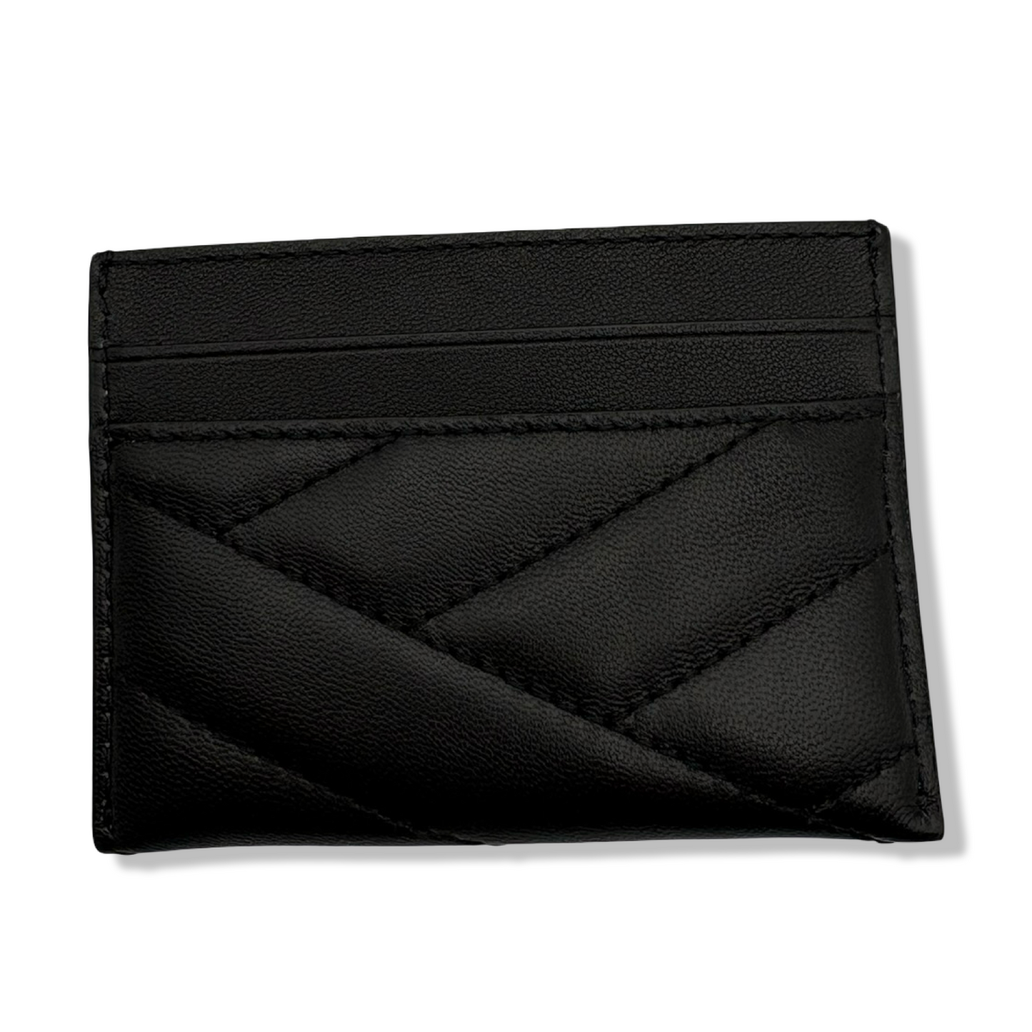 Pre-Owned Tory Burch Kira Chevron Powder Coated Black Leather Card Case