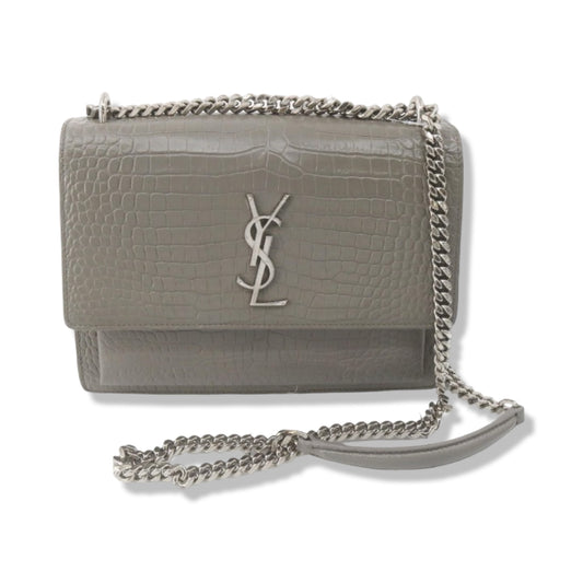 Pre-Owned Yves Saint Laurent Sunset Medium Croc Embossed Leather Shoulder Bag - YSL1012