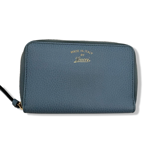 Pre-Owned Gucci Leather Zip Around Blue Wallet - G1188