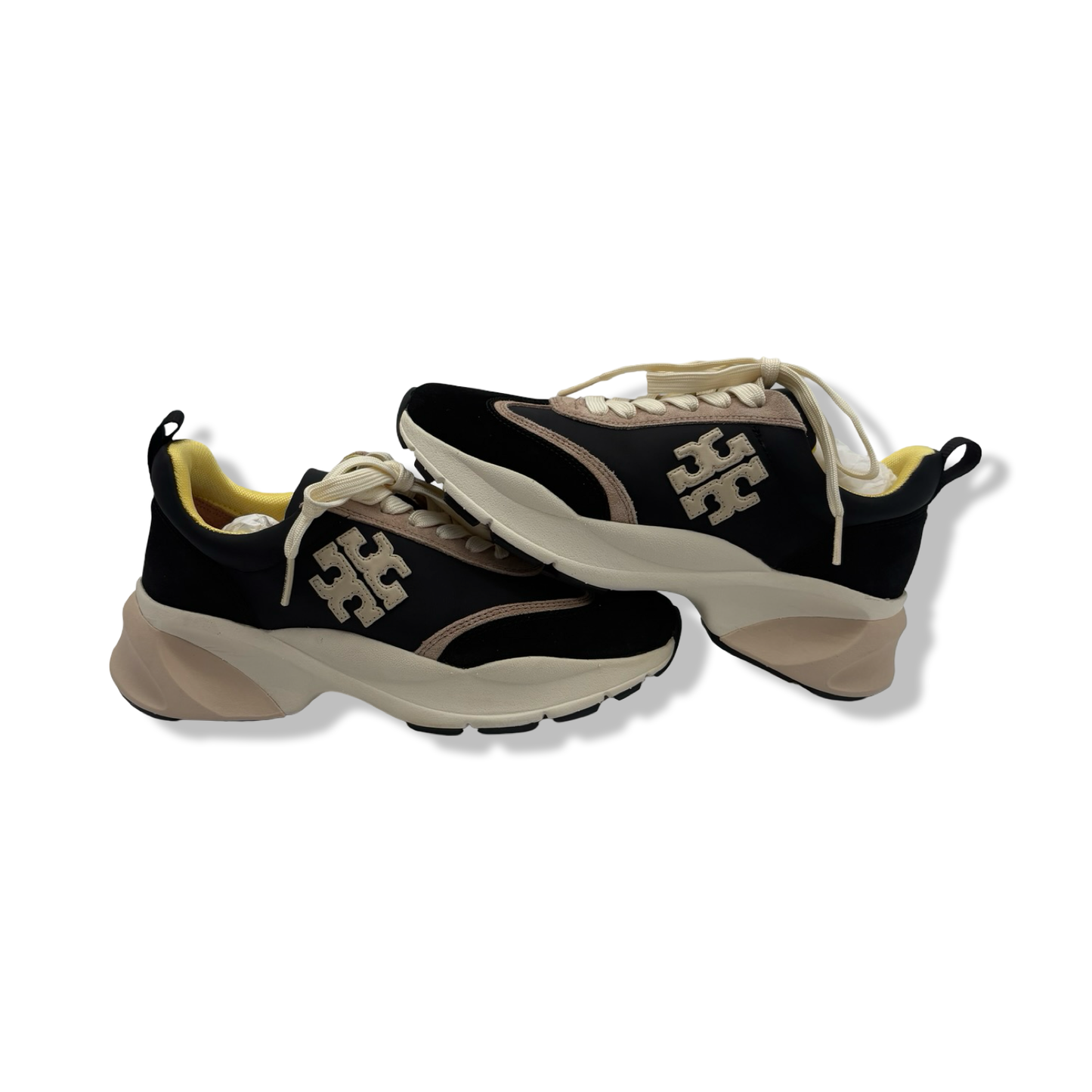 Pre-Owned Tory Burch Women's Good Luck Trainer Sneakers, Black/Cream/Black, 6.5 Medium US - B099PMKWBS