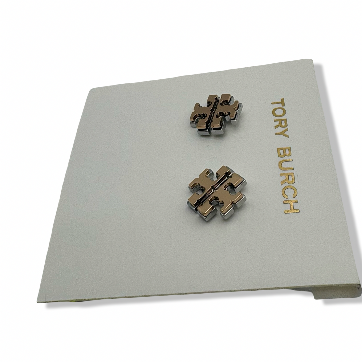 Pre-Owned Tory Burch Women's Small Logo Stud Earrings (Two Toned - Tory Gold/Tory Silver) - B0CP4G1529