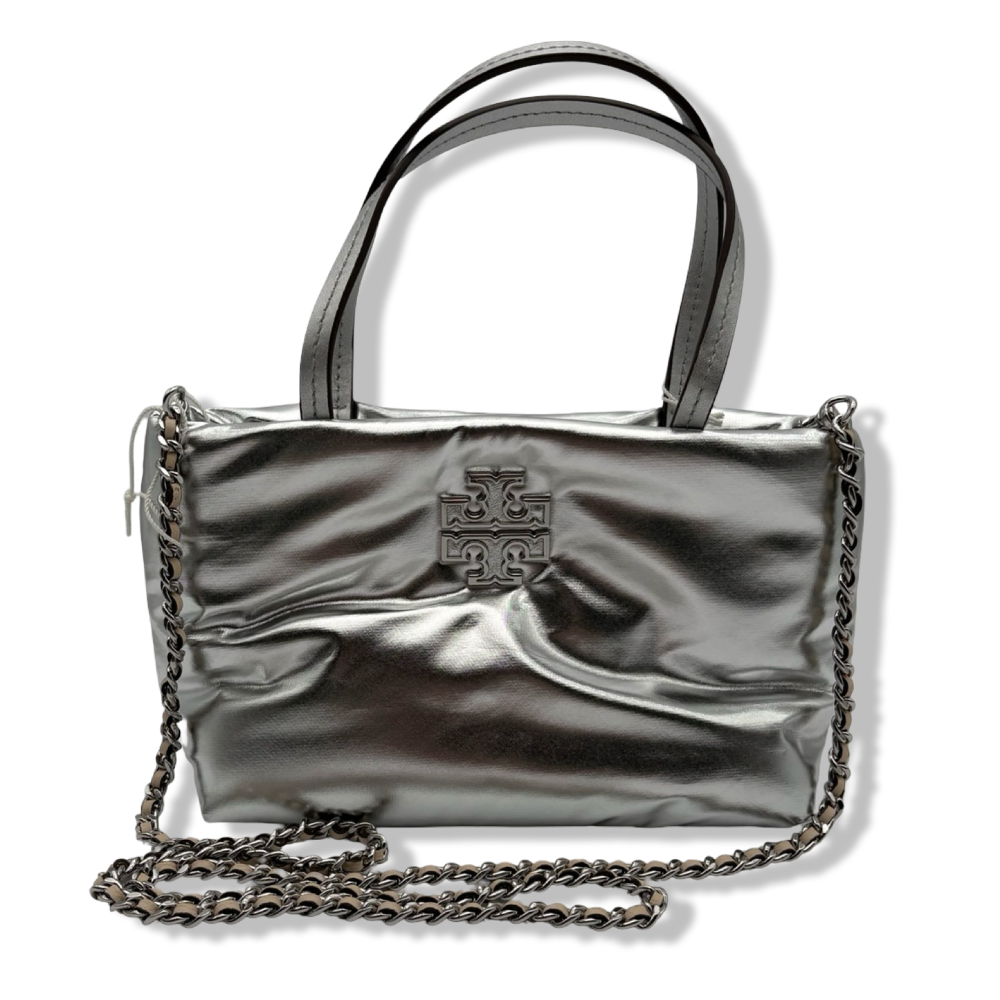 Pre-Owned Tory Burch Britten Nylon Puffy Mini Tote (Metallic Silver) - B0FF2YSQDV