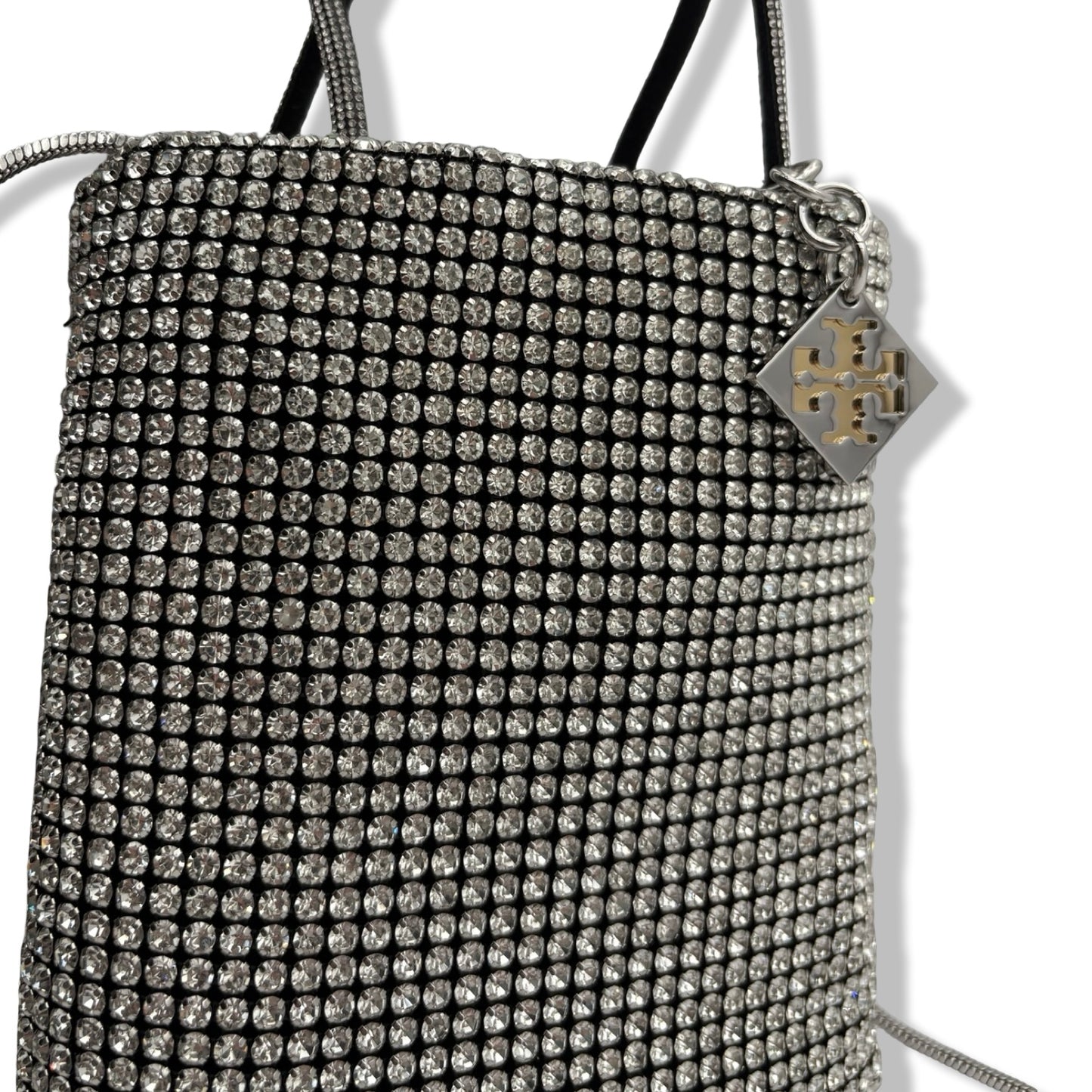 Pre-Owned Tory Burch Women's Night Owl Crystal Embellished Mini Tote, Silver, Medium - B0CLWK641R