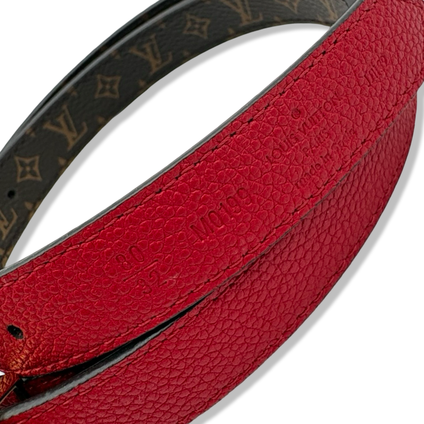 Pre-Owned Louis Vuitton Monogram Canvas and Red Reversible Leather Belt - Size 80 - LV2009