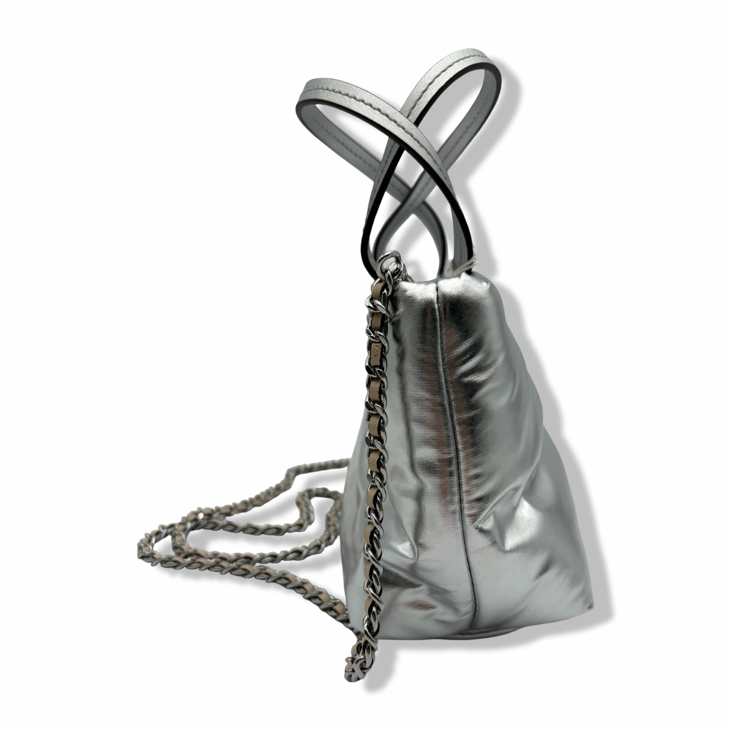 Pre-Owned Tory Burch Britten Nylon Puffy Mini Tote (Metallic Silver) - B0FF2YSQDV