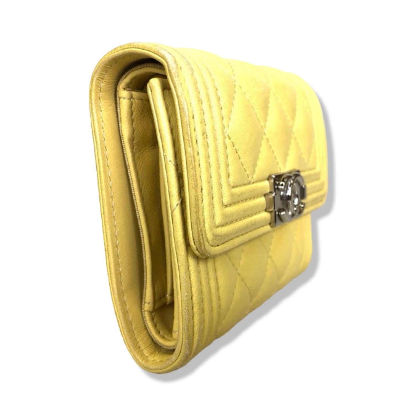 Pre-Owned Chanel Yellow Leather Boy Snap Wallet - 30 Series - CH1036