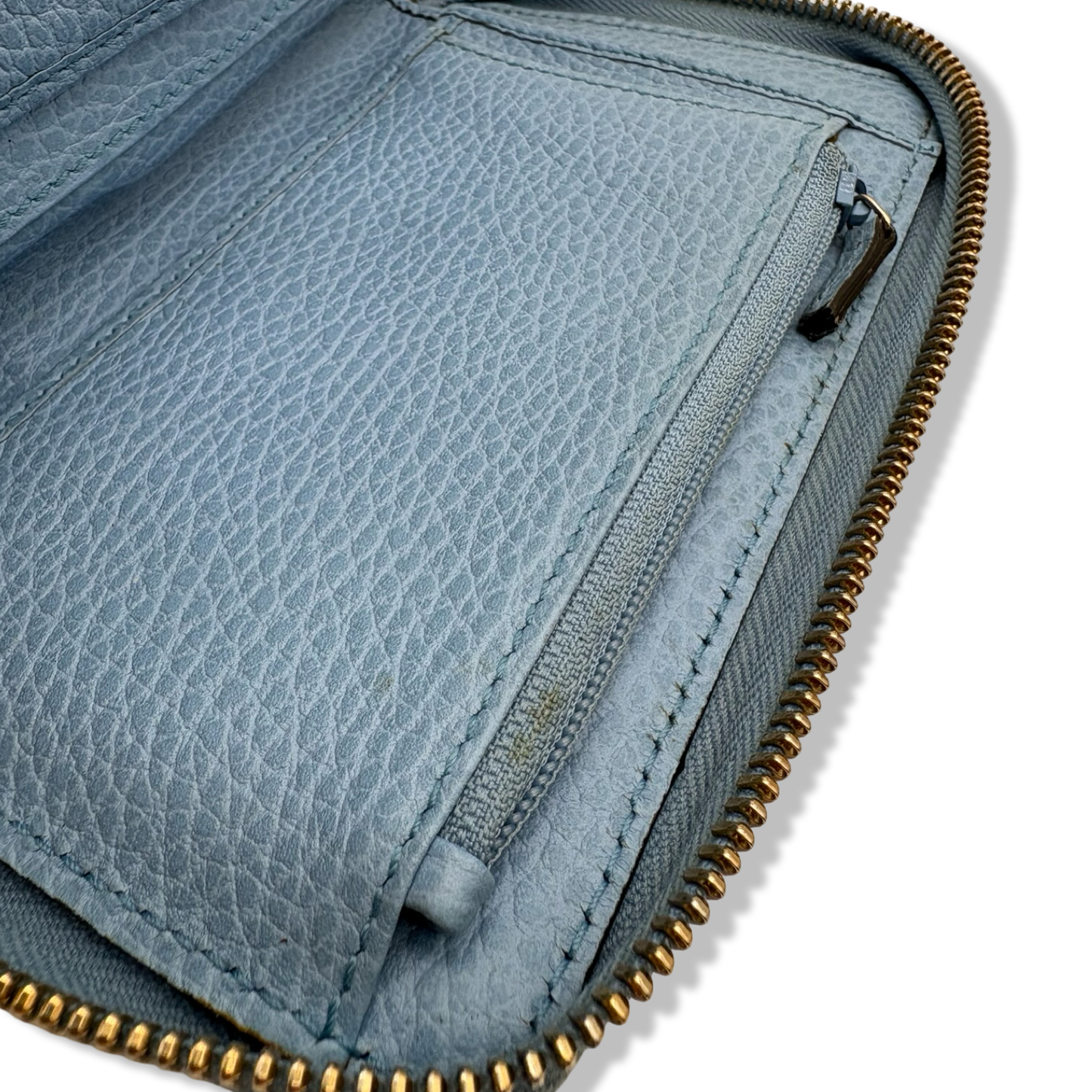 Pre-Owned Gucci Leather Zip Around Blue Wallet - G1188