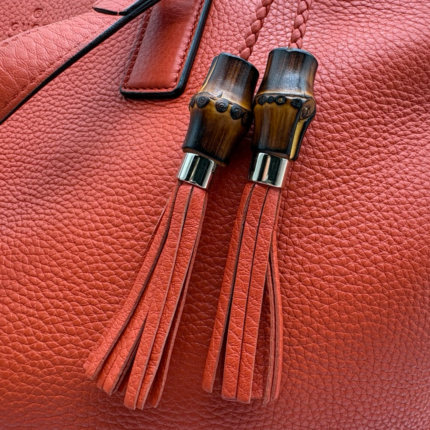 Pre-Owned Gucci Pebbled Leather Bamboo Tassel Tote  - G1189