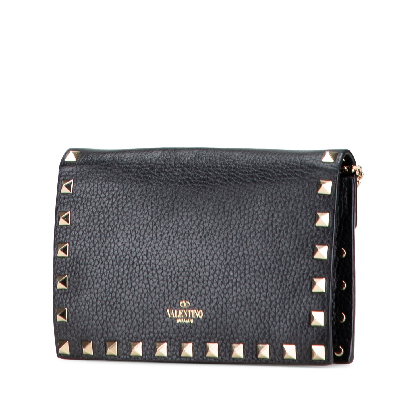 Pre-Owned Valentino Pebbled Calfskin Rockstud Envelope Wallet on Chain - VAL1001