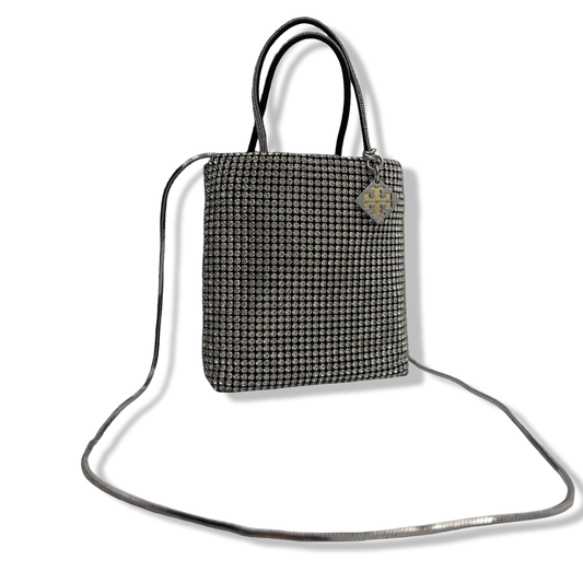 Pre-Owned Tory Burch Women's Night Owl Crystal Embellished Mini Tote, Silver, Medium - B0CLWK641R