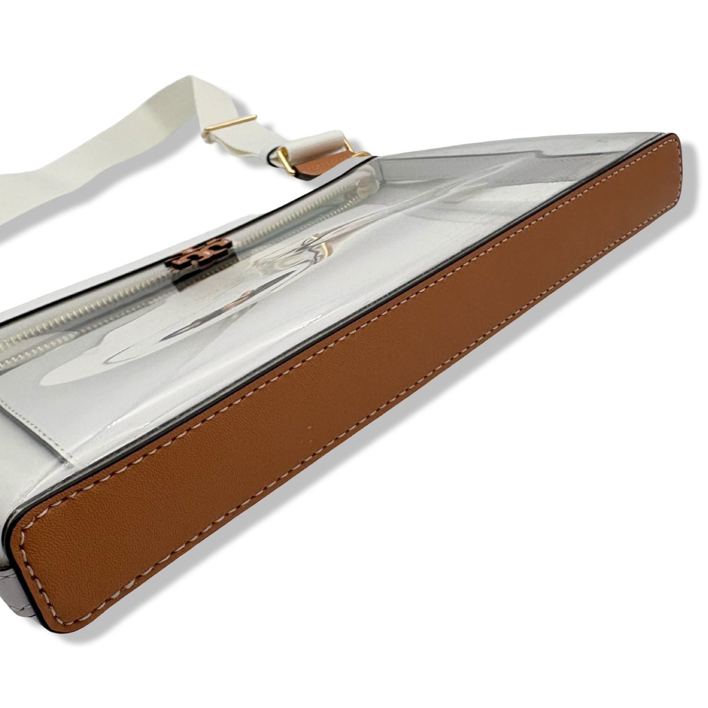 Pre-Owned Tory Burch Clear Optic White Leather Trim Crossbody