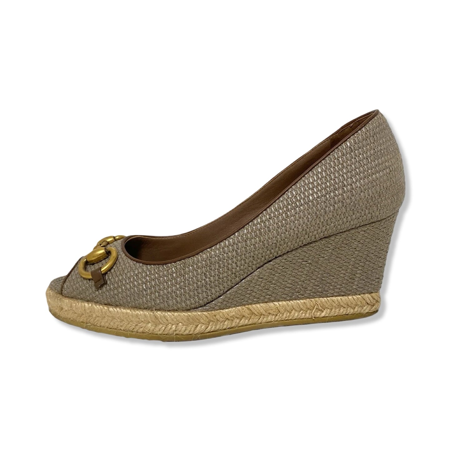 Pre-Owned Gucci Charlotte Horsebit Wedge Pumps - Size 36.5 - G1168