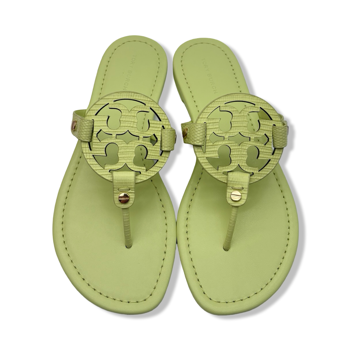 Pre-Owned Tory Burch Women's Miller Embossed Leather Sandals Lime Leaf