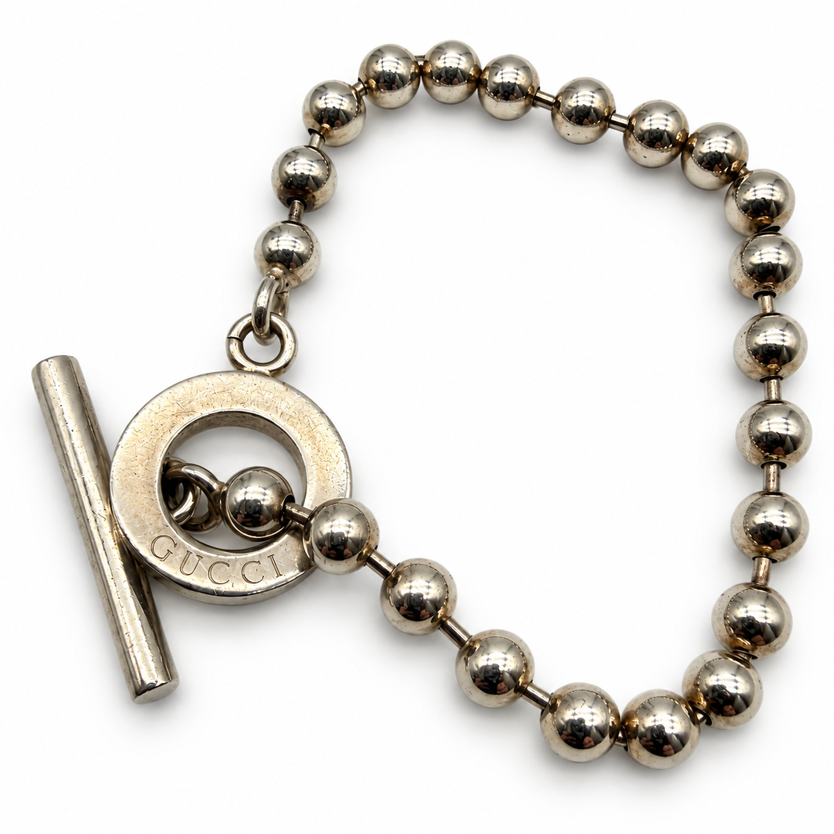 Pre-Owned Gucci Silver Bead Toggle Bracelet - G1218