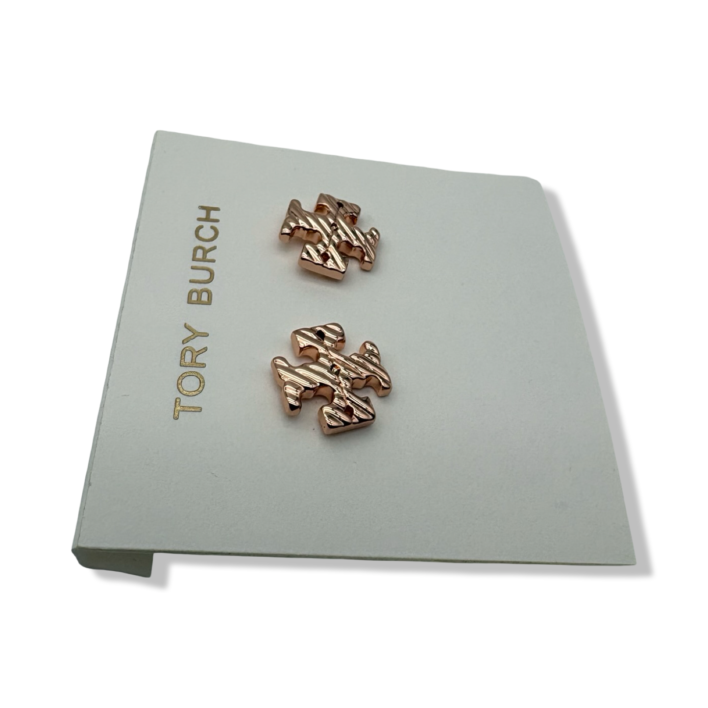 Pre-Owned Tory Burch Women's Textured Rope Logo Stud Earrings (Tory Rose Gold) - B0FD43R9JQ
