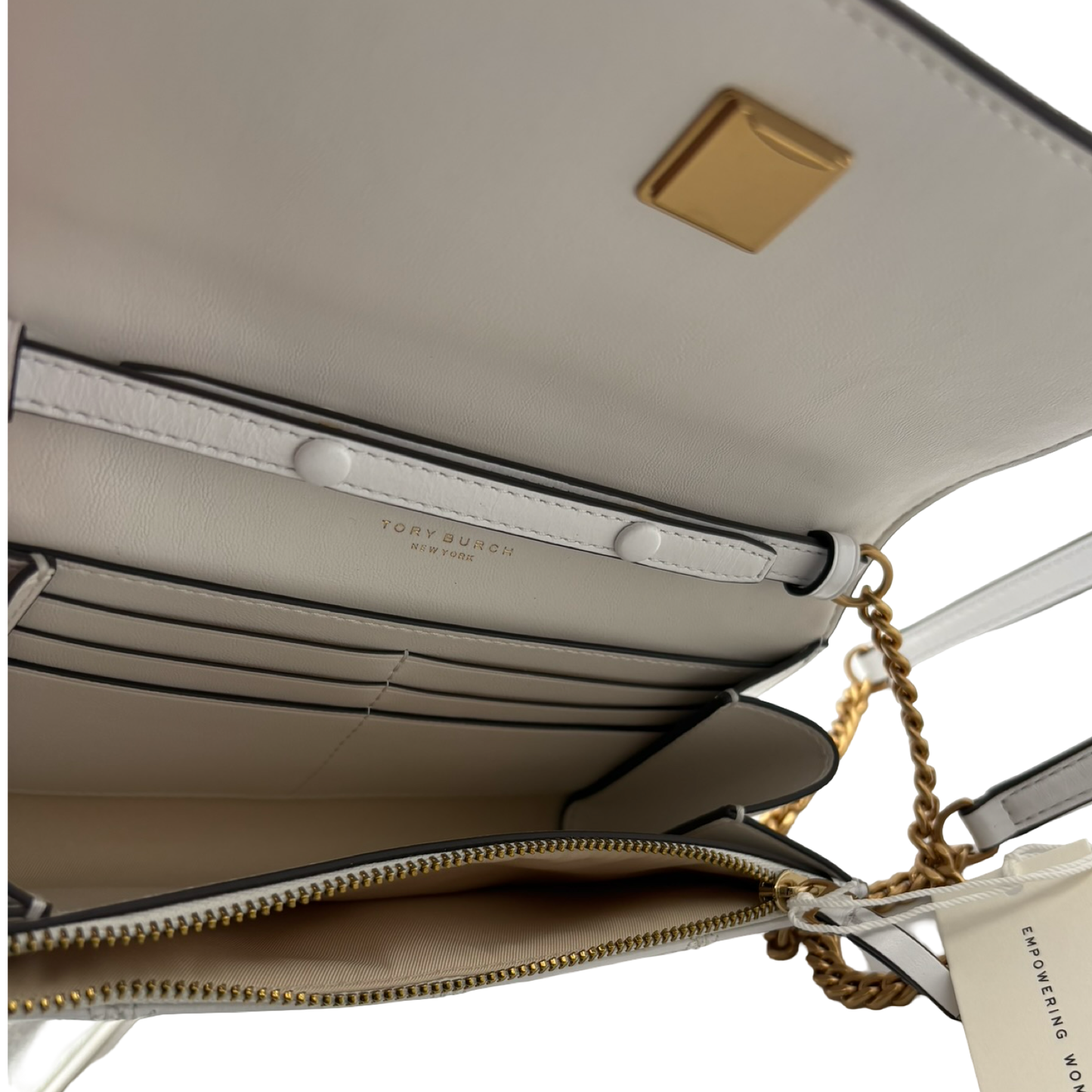 Pre-Owned Tory Burch Women's Willa Glazed Chain Wallet (Blanc) - B0F52Z8KRT