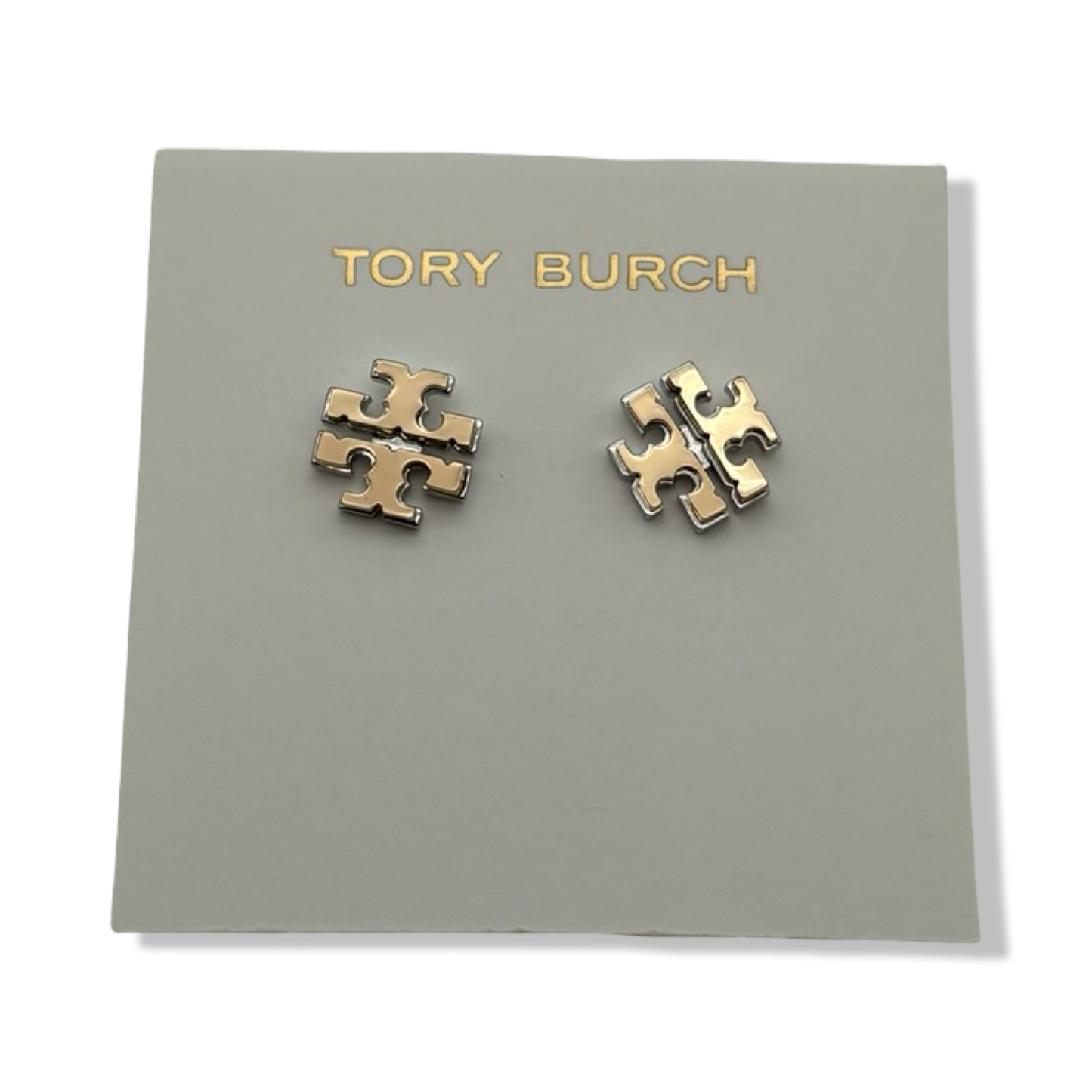 Pre-Owned Tory Burch Women's Small Logo Stud Earrings (Two Toned - Tory Gold/Tory Silver) - B0CP4G1529