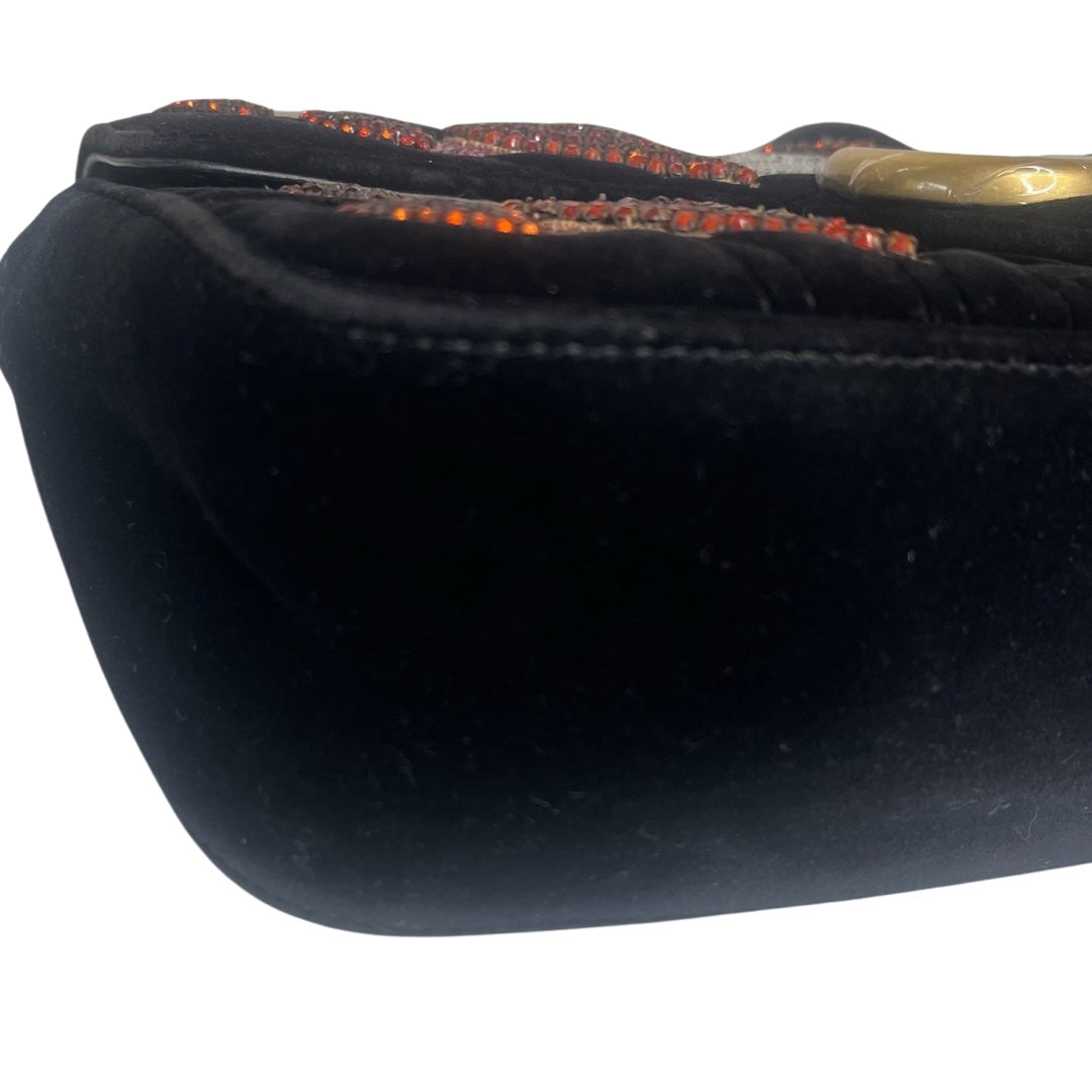 Pre-Owned Gucci Black Velvet GG Embellished Marmont Heart Crossbody Bag