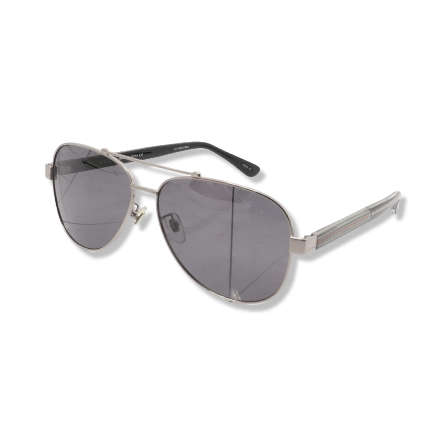 Pre-Owned Gucci Aviator Black and Silver with Red and Green Polarized Sunglasses - G1055