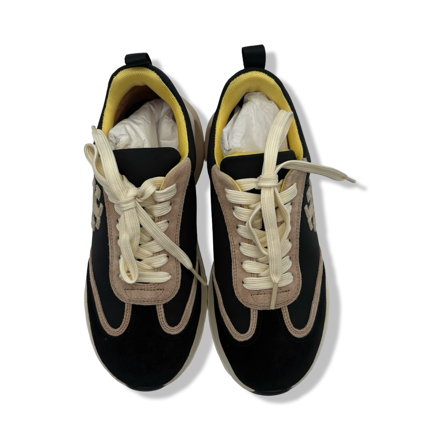 Pre-Owned Tory Burch Women's Good Luck Trainer Sneakers, Black/Cream/Black, 6.5 Medium US - B099PMKWBS