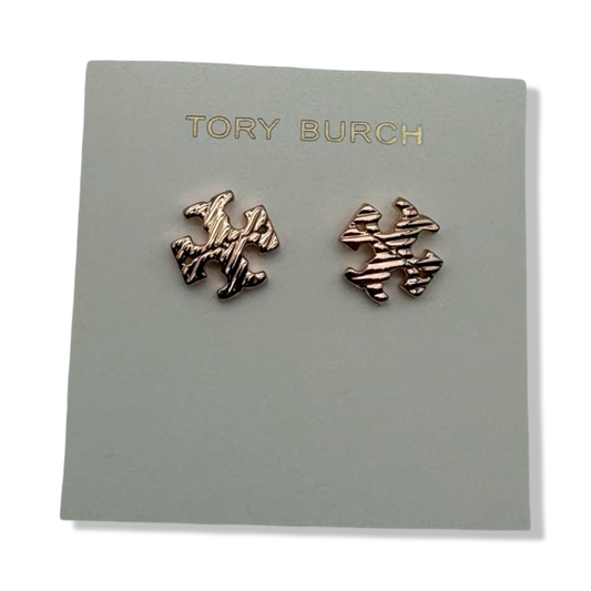Pre-Owned Tory Burch Women's Textured Rope Logo Stud Earrings (Tory Rose Gold) - B0FD43R9JQ
