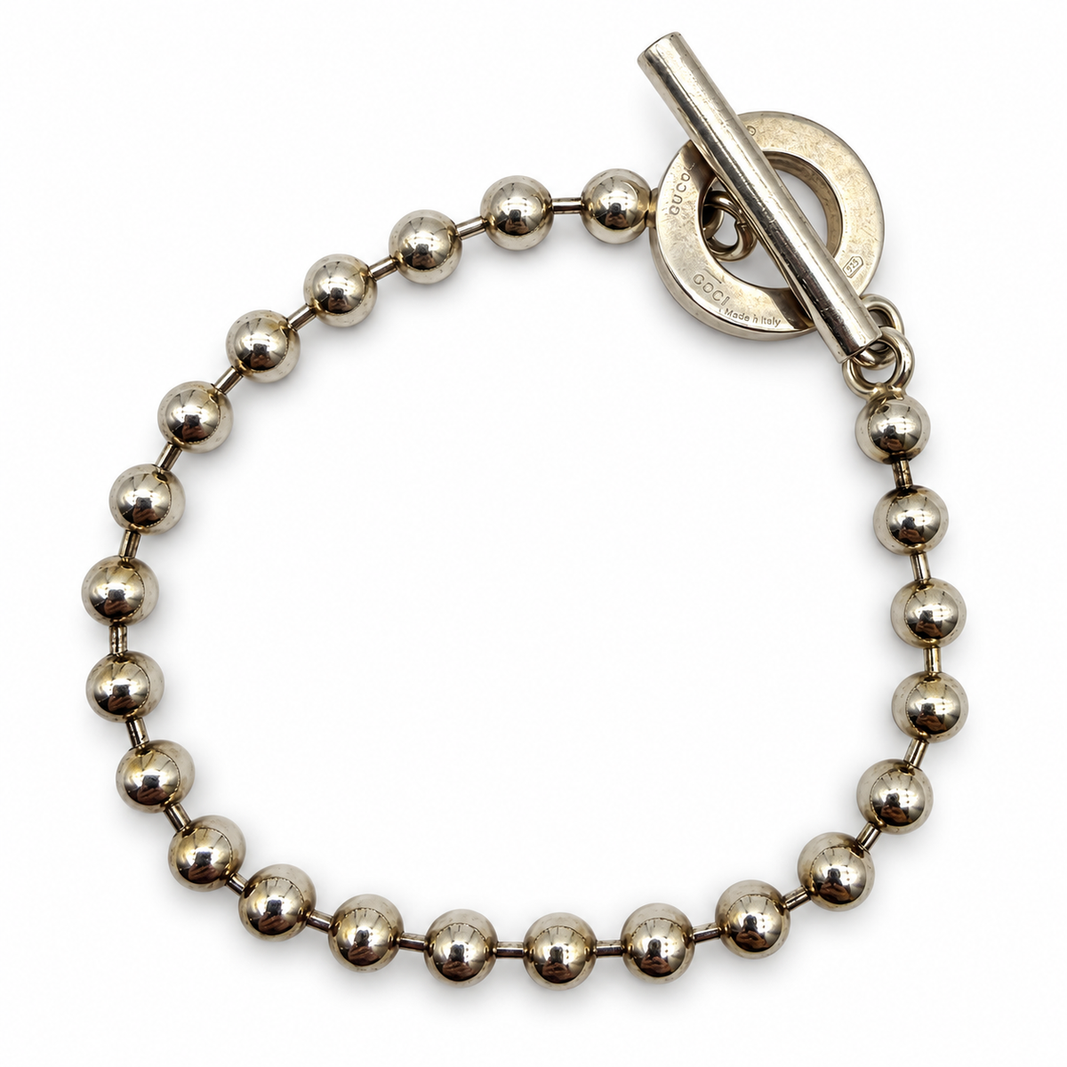 Pre-Owned Gucci Silver Bead Toggle Bracelet - G1218