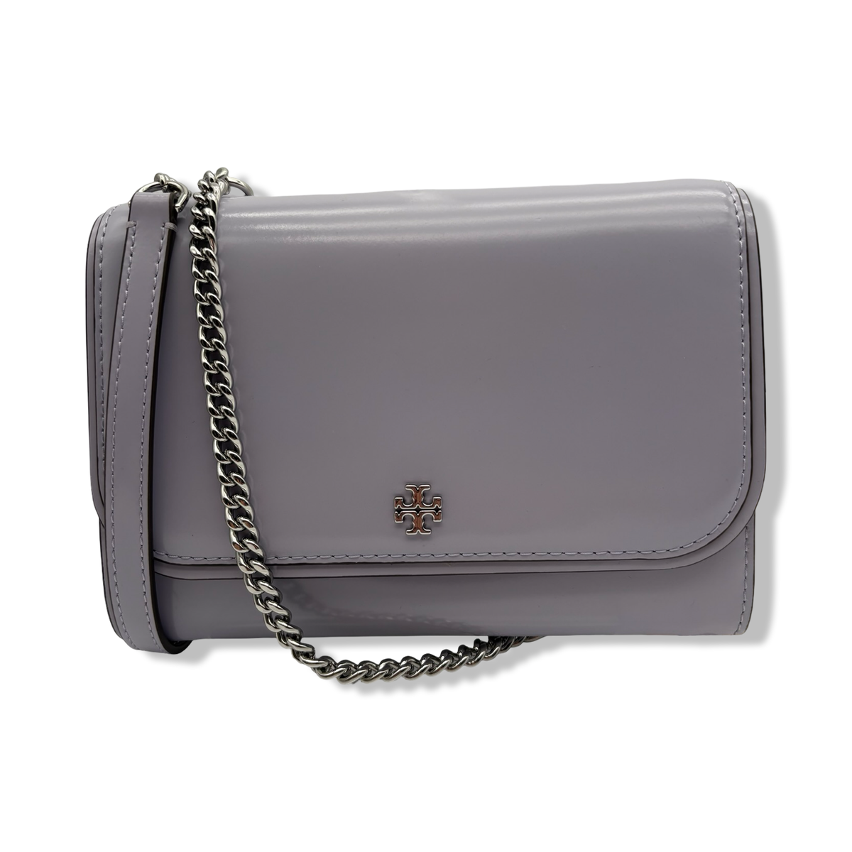 Pre-Owned Tory Burch Emerson Patent Chain Wallet 139427 Violet Sky 537 - B0F22M83N8
