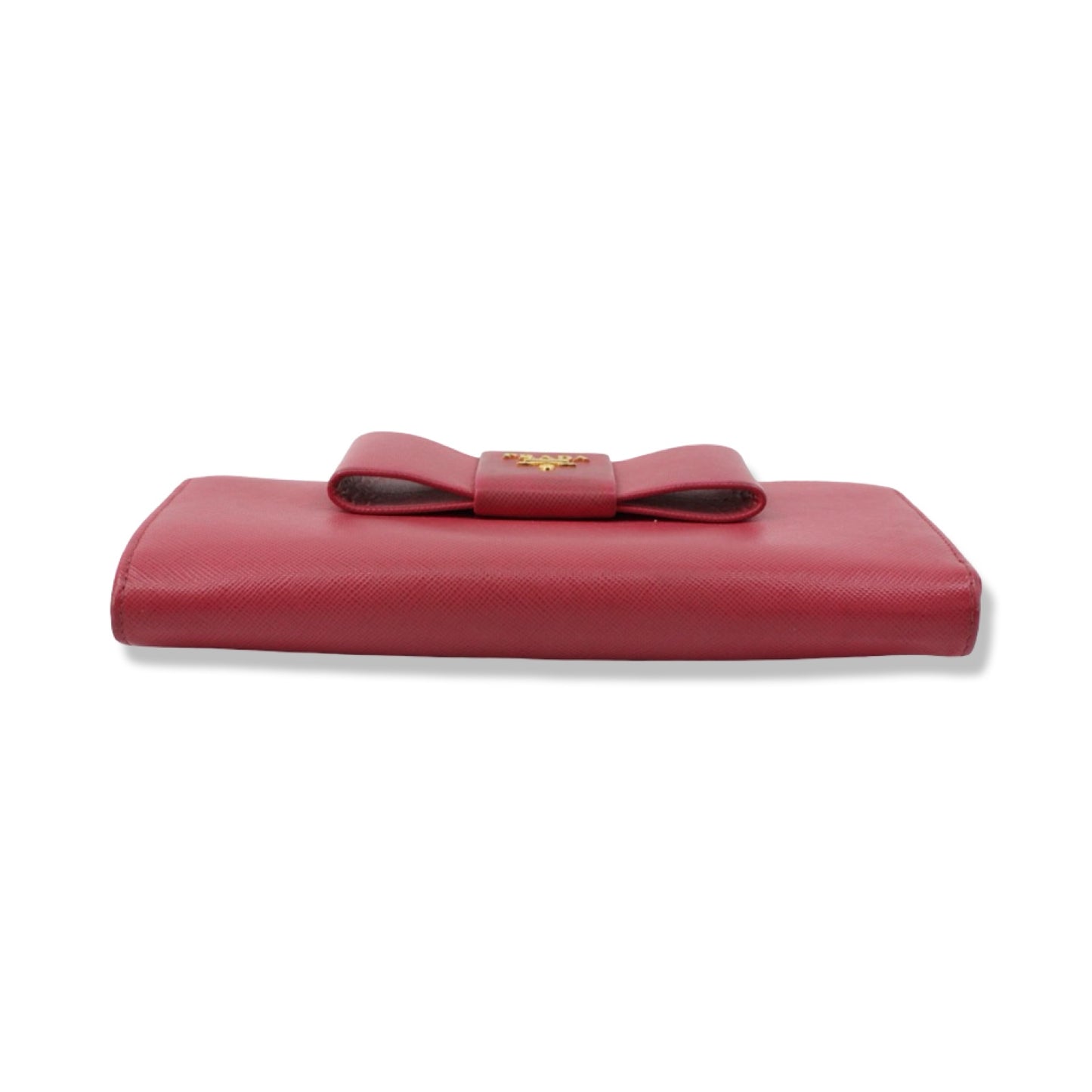 Pre-Owned Prada Saffiano Leather Pink Bow L-Shaped Wallet - P1018