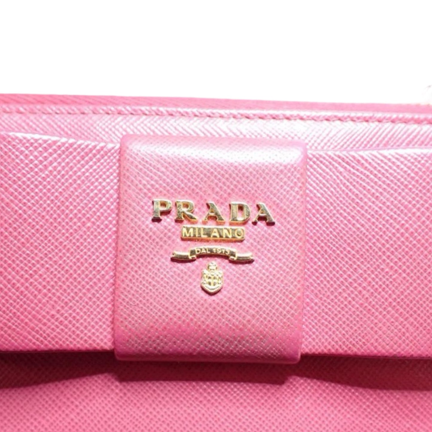 Pre-Owned Prada Saffiano Leather Pink Bow L-Shaped Wallet - P1018