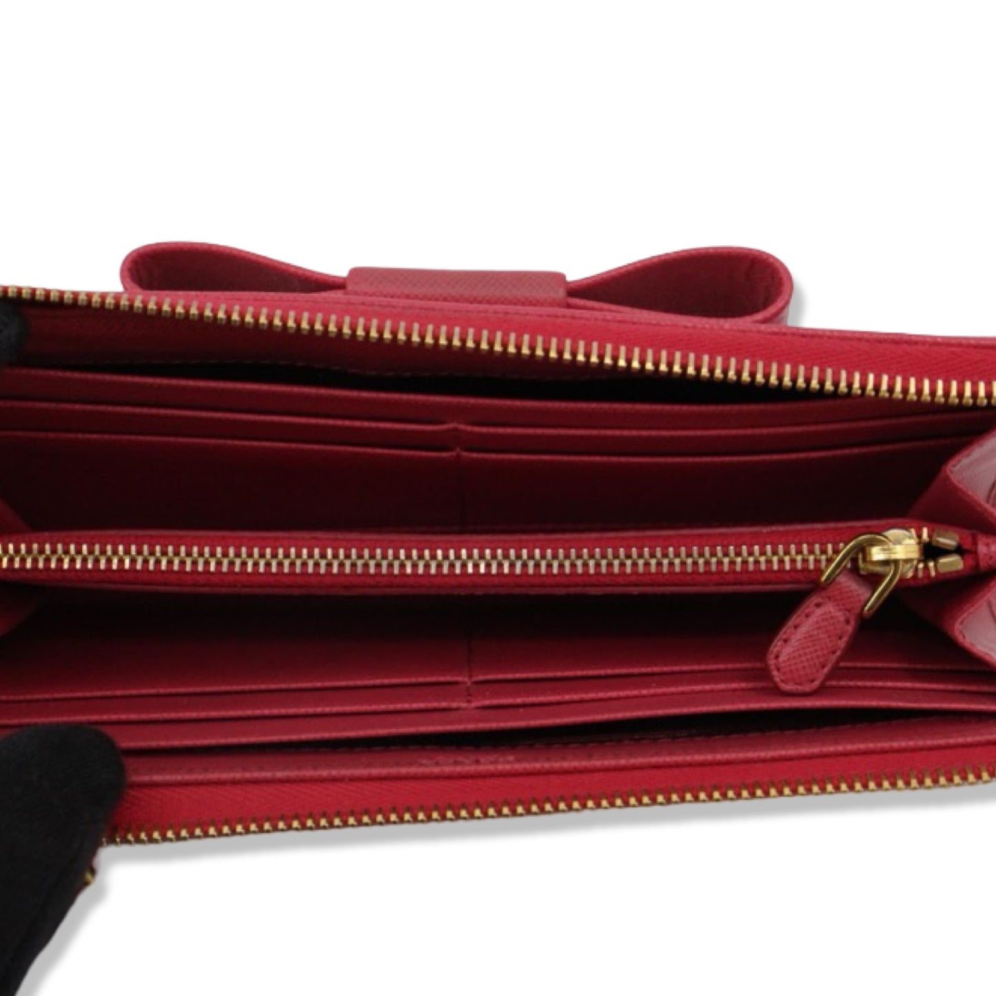 Pre-Owned Prada Saffiano Leather Pink Bow L-Shaped Wallet - P1018