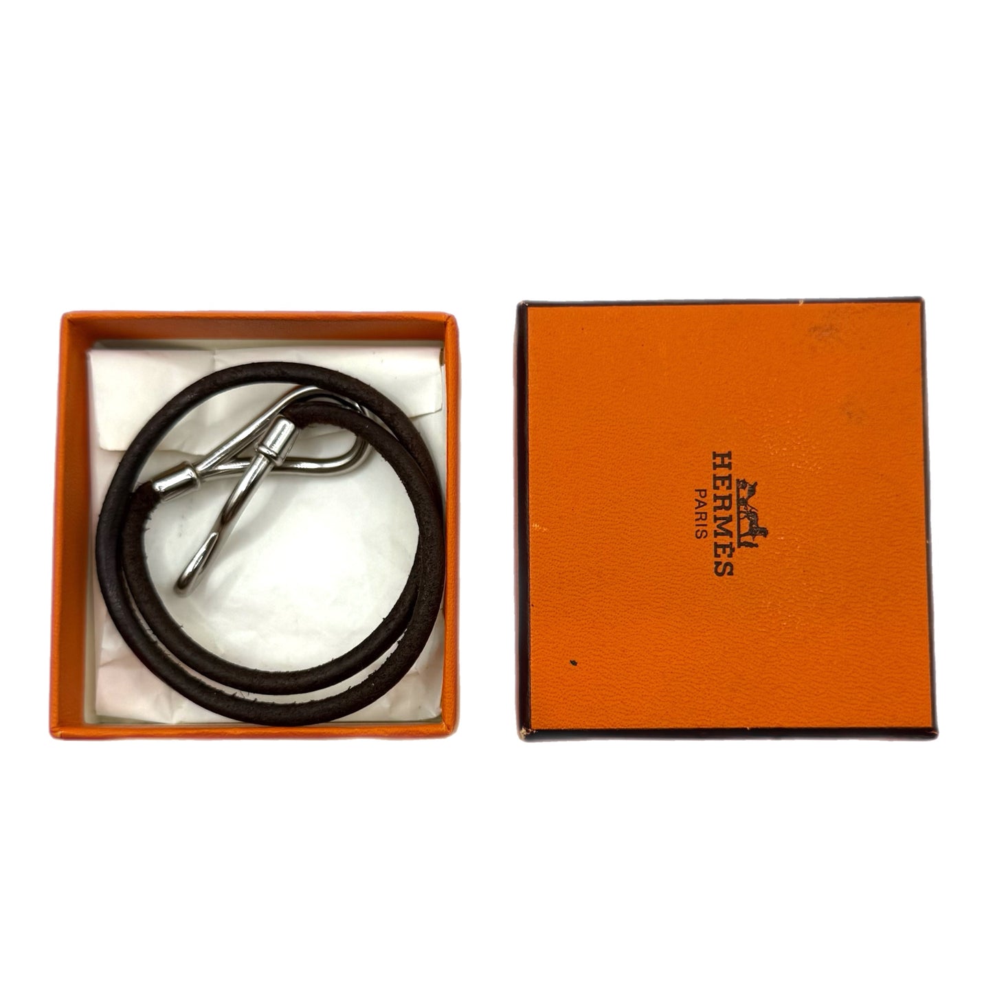 Pre-Owned Hermes Brown Leather Hook Bracelet - HER1015