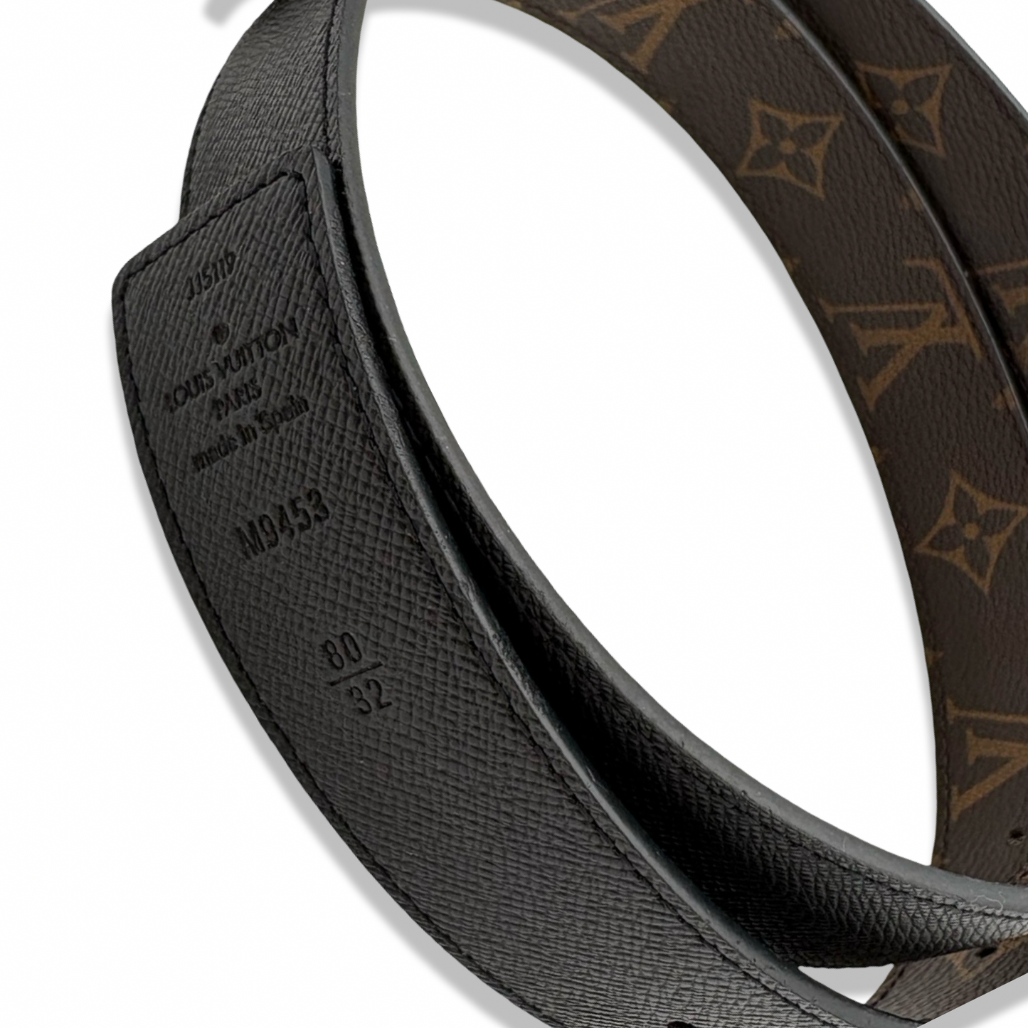 Pre-Owned Louis Vuitton Monogram Canvas and Black Reversible Leather Belt - Size 80 - LV2008