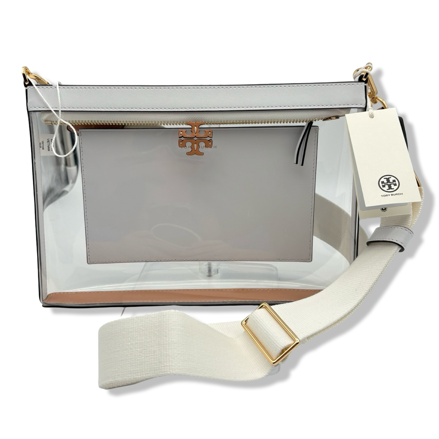 Pre-Owned Tory Burch Clear Optic White Leather Trim Crossbody