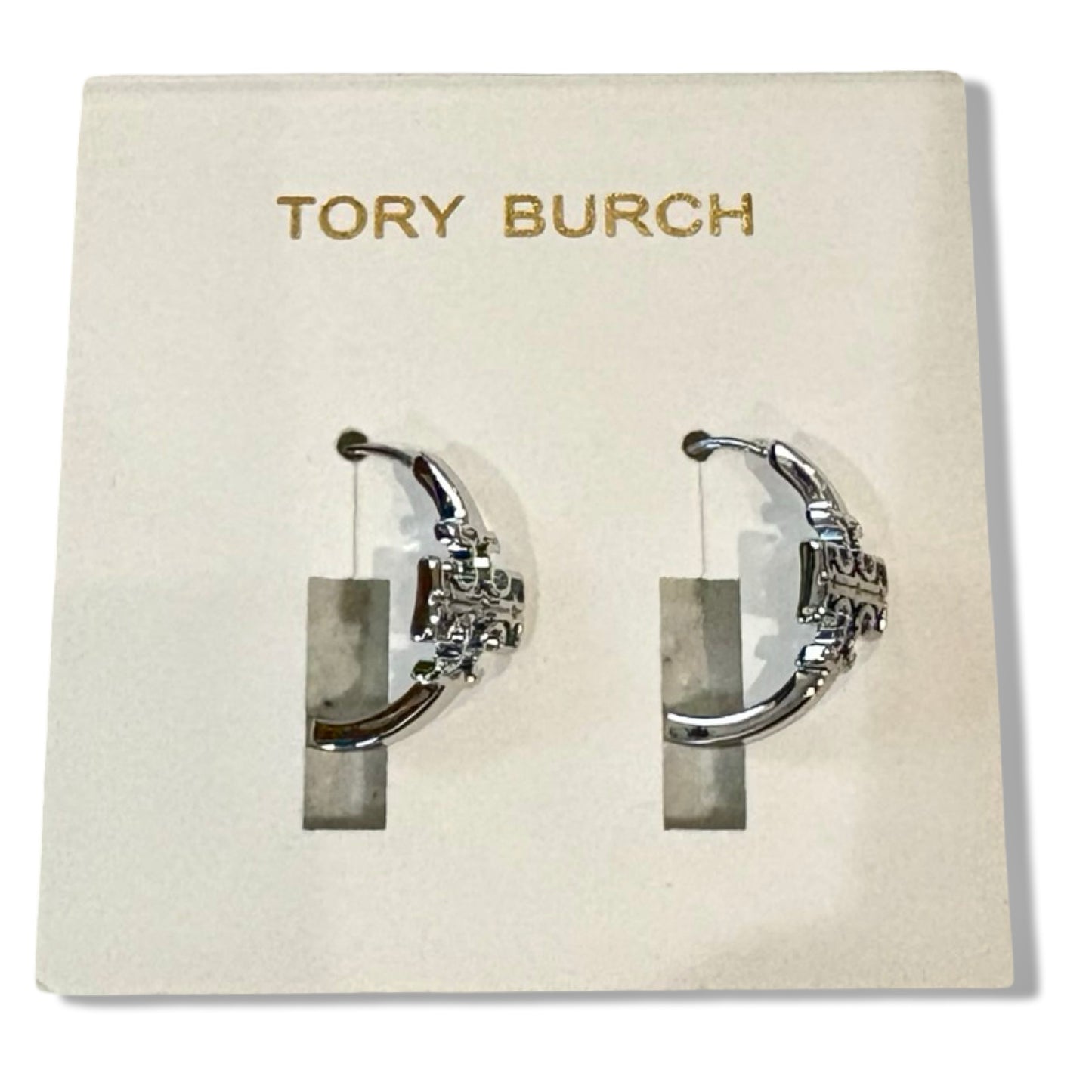 Pre-Owned Tory Burch Britten Hoop Earrings 154591 in Tory Silver 022 - B0CPKWLRSP
