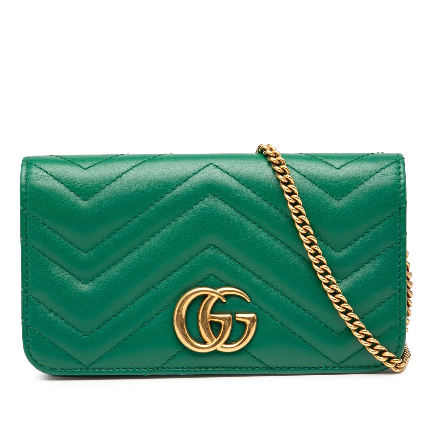 Pre-Owned Gucci Matelasse Leather Mini Marmont Wallet on Chain - G1100