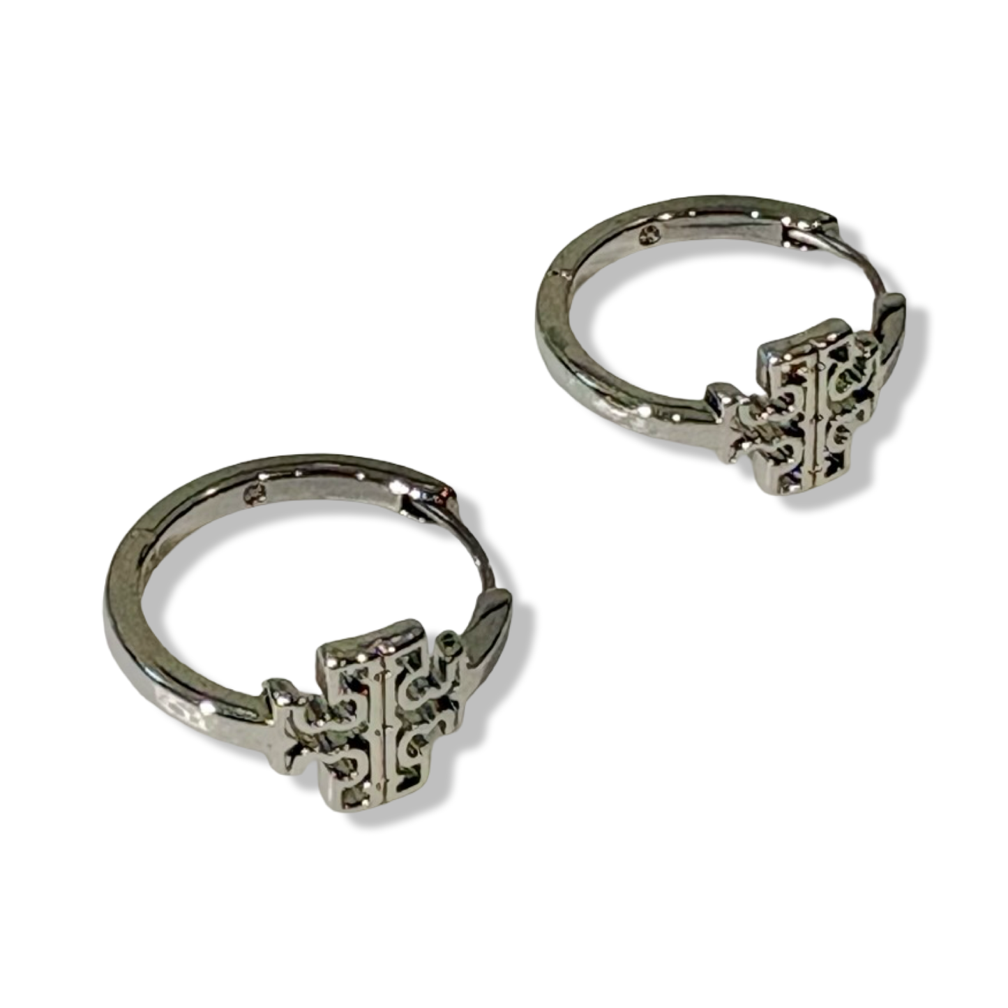 Pre-Owned Tory Burch Britten Hoop Earrings 154591 in Tory Silver 022 - B0CPKWLRSP