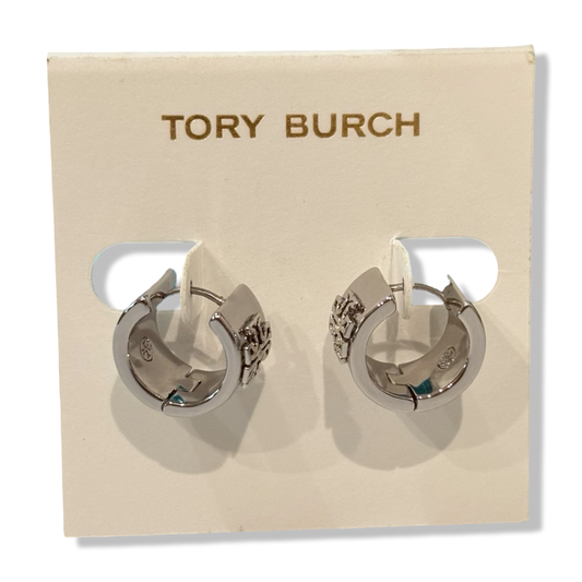 Pre-Owned Tory Burch Women's Britten Huggie Small & Wide Hoop with Double T Logo (Silver - 022) - B0B1LHDC5L