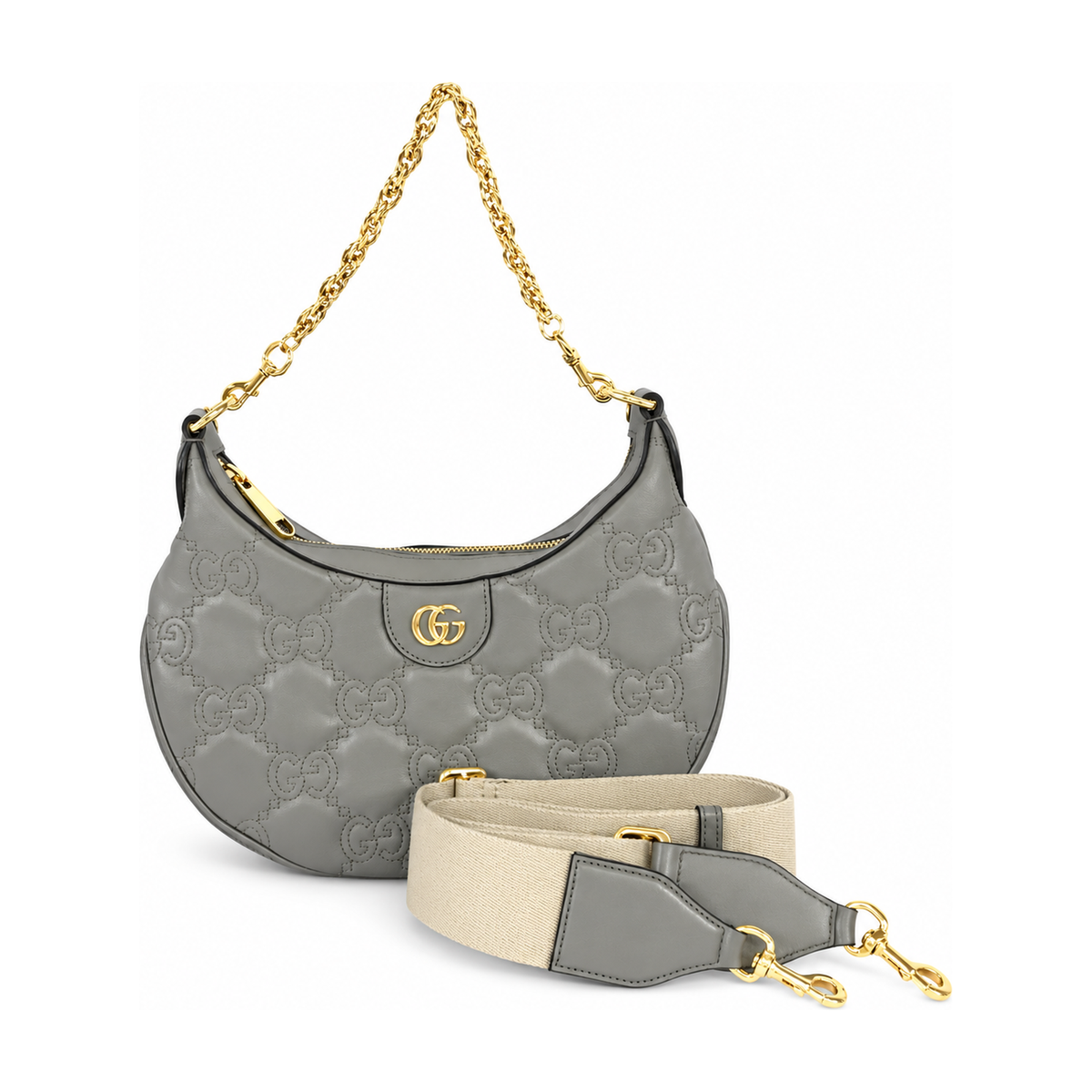 Pre-Owned Gucci Gray GG Matelasse Half Moon Hobo Small - G1216